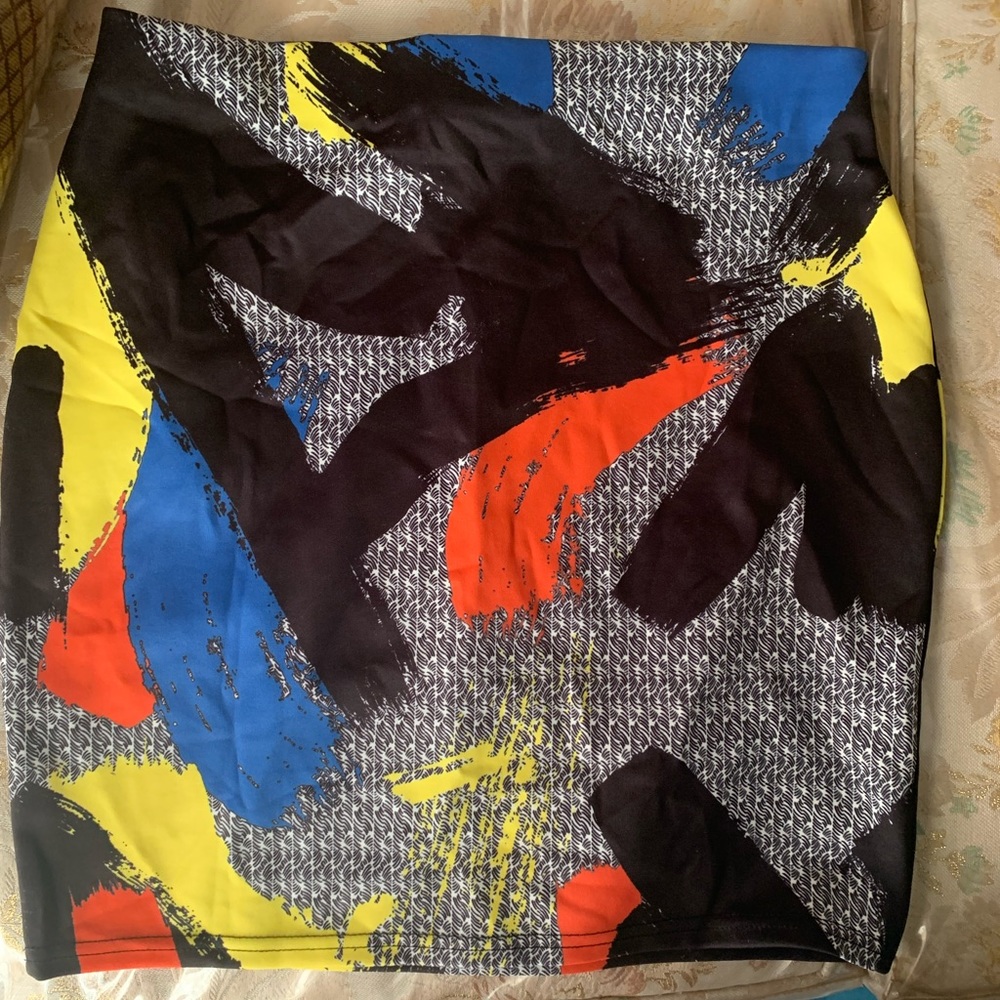 Abstract Multi Colored Mini Skirt - image 2